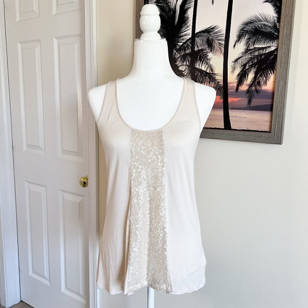 Women's Apt. 9 Tank | Cream | Sequin Embellished | Small | Rayon & Polyester